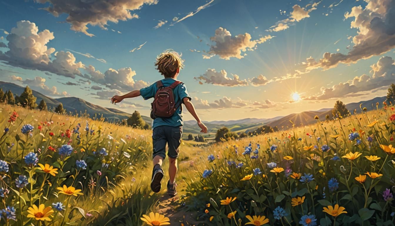 Child in Wildflower Field: Fantasy Concept Art