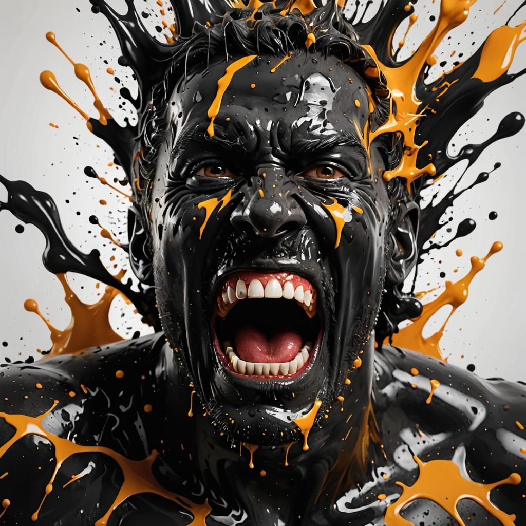 Screaming Man's Face in Black Paint, 3D Splash Art