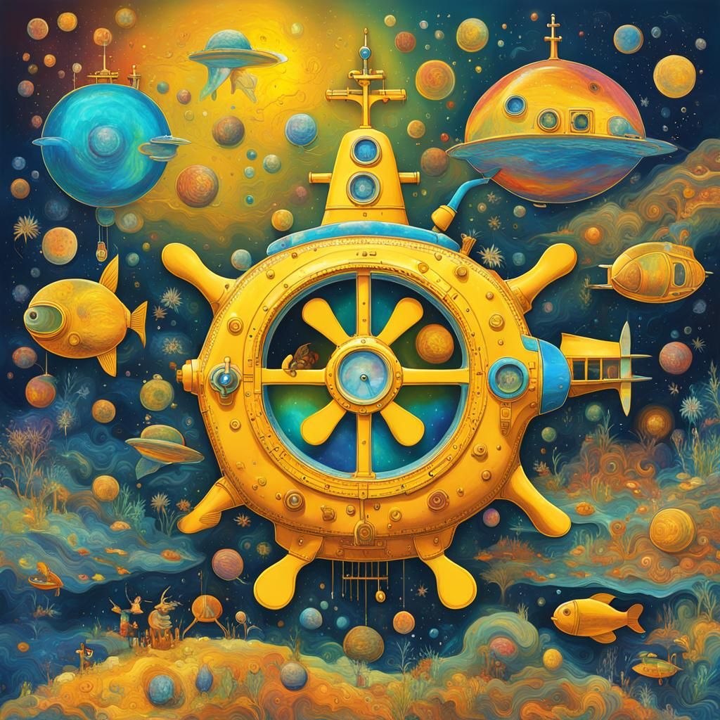 Surreal Yellow Submarine in Visionary Art Style