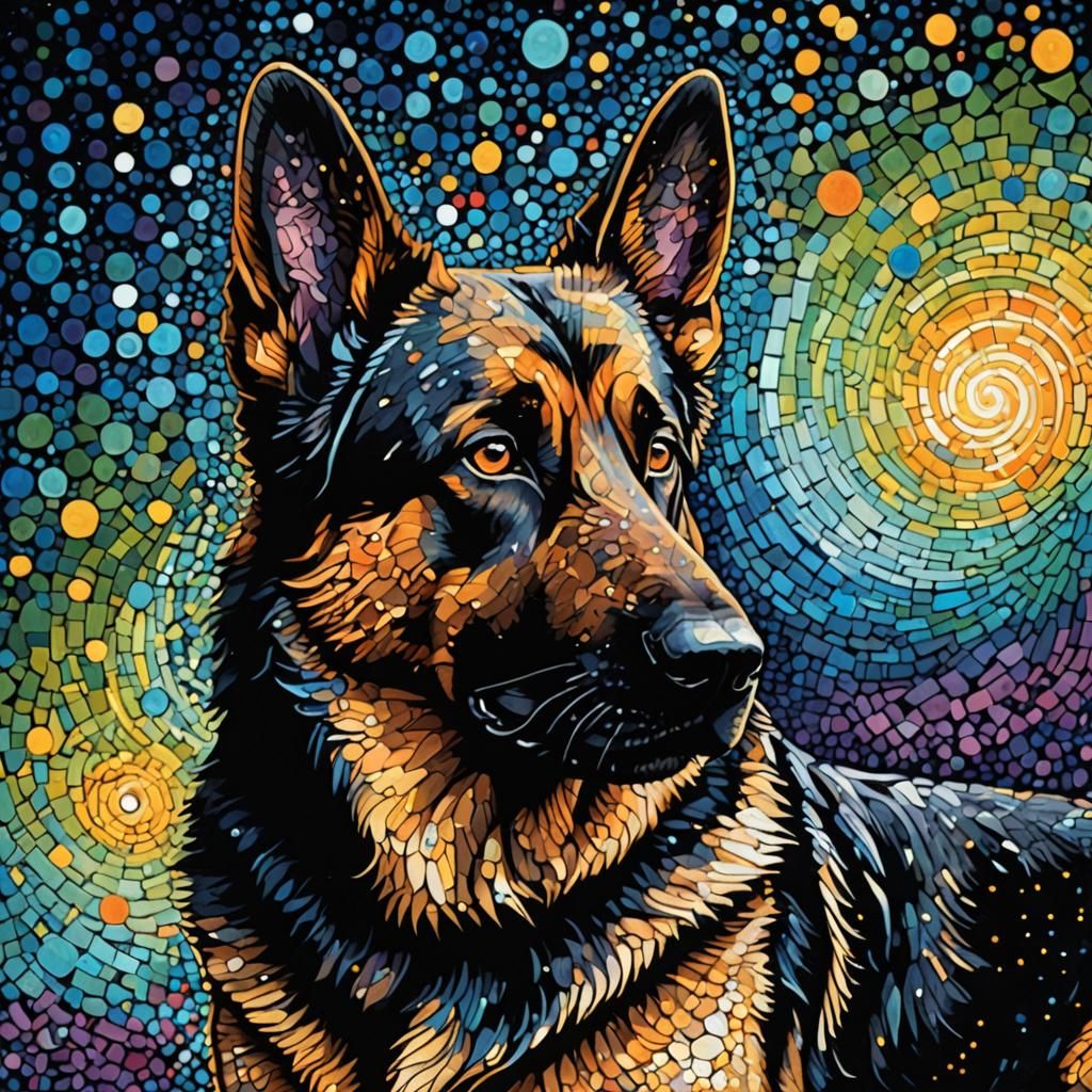 Dimensional Pointillist German Shepherd Portrait