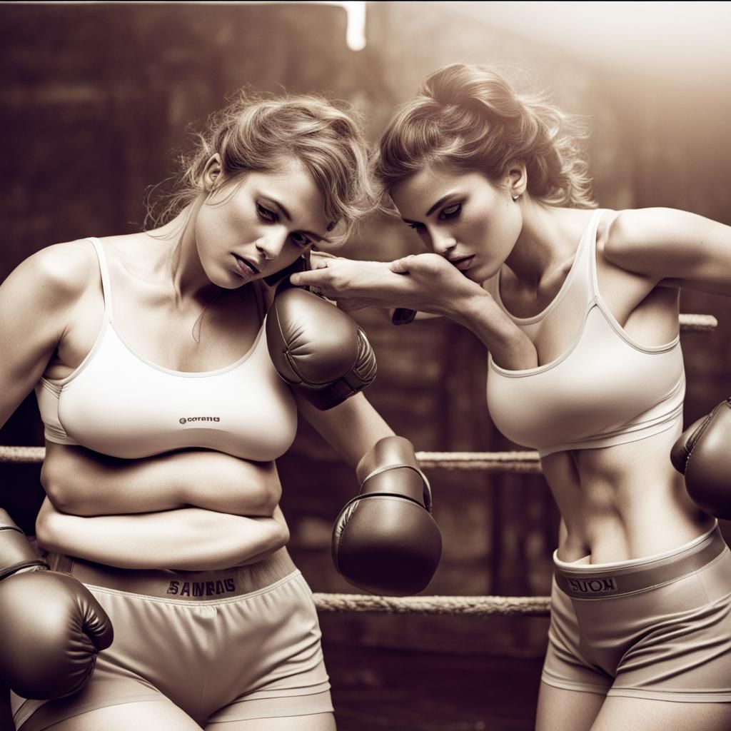 Exhausted Women Boxers After the Fight