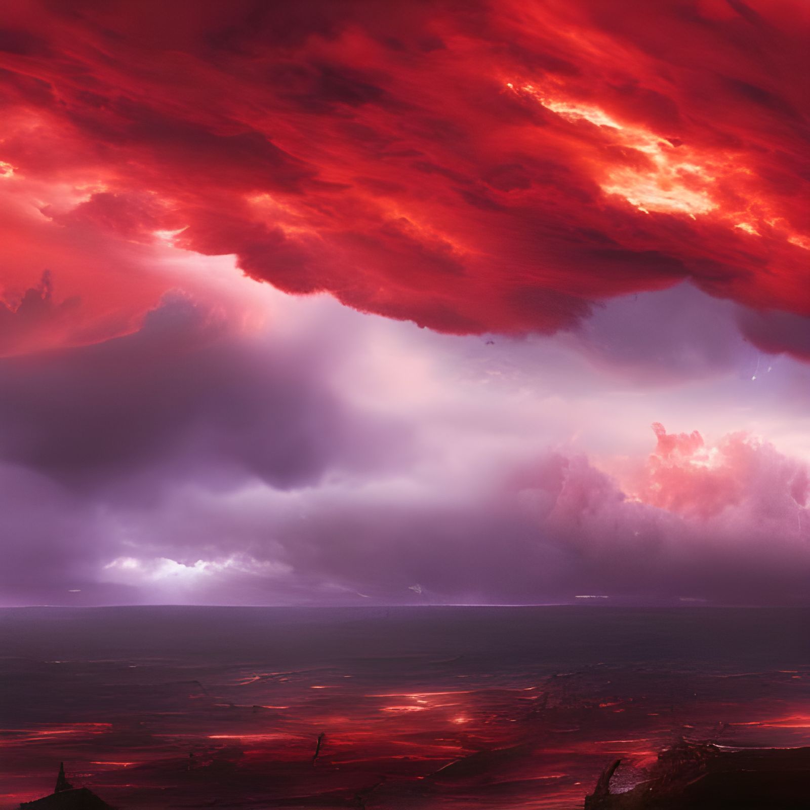 Dramatic Red Clouds Digital Matte Painting