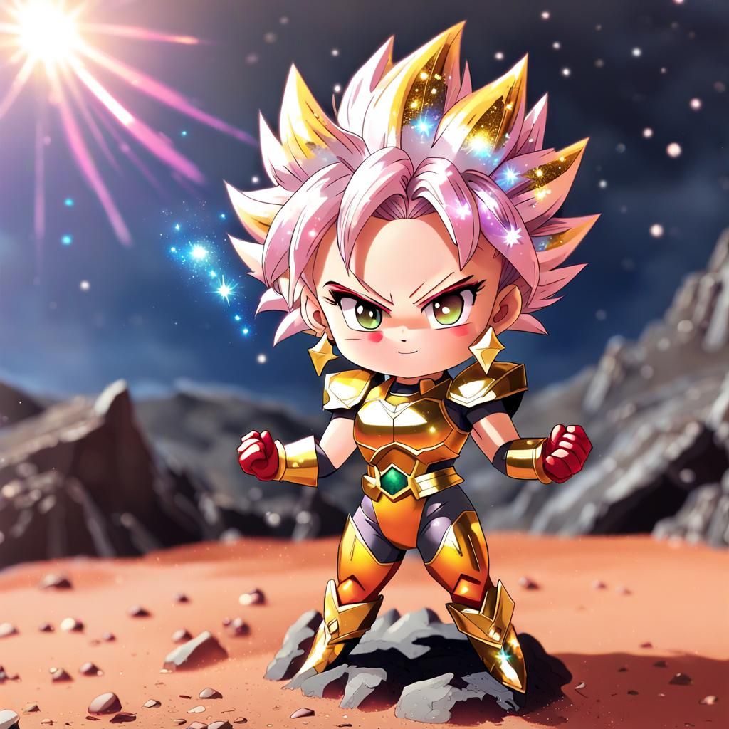 Chibi Saiyan Heroine in Watercolor Style