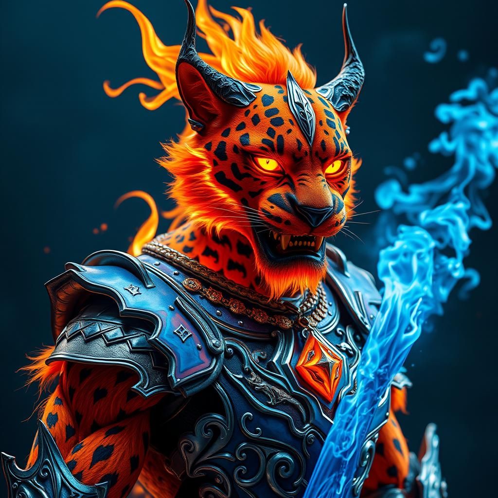 Fire Demon Panther Man in Rococo Armor