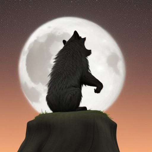 Werewolf Stares at Full Moon in the Night