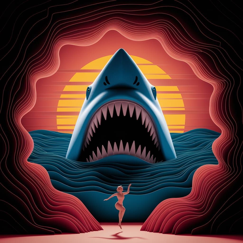 Jaws Movie Poster: 3D Paper Craft Recreation
