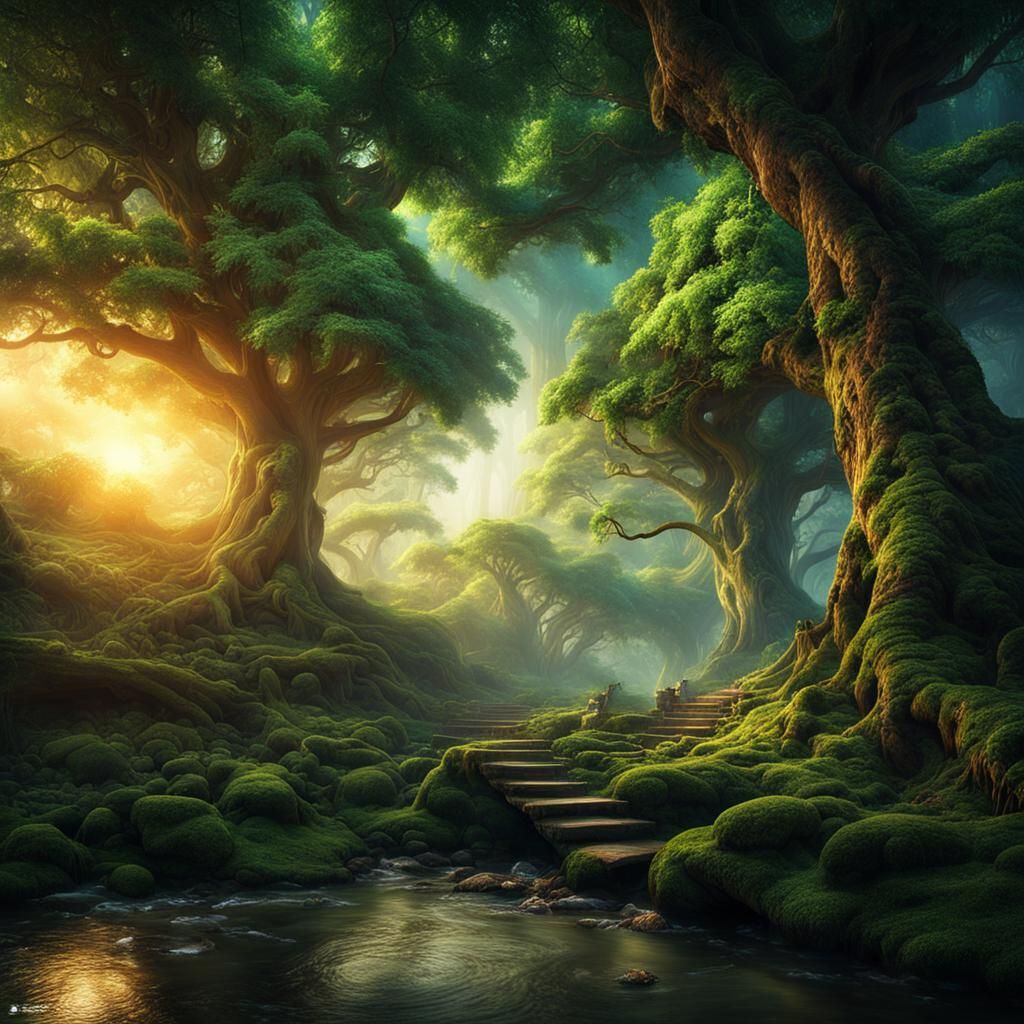 Relaxing Forest Scene with Southern Light, Digital Matte Pai...