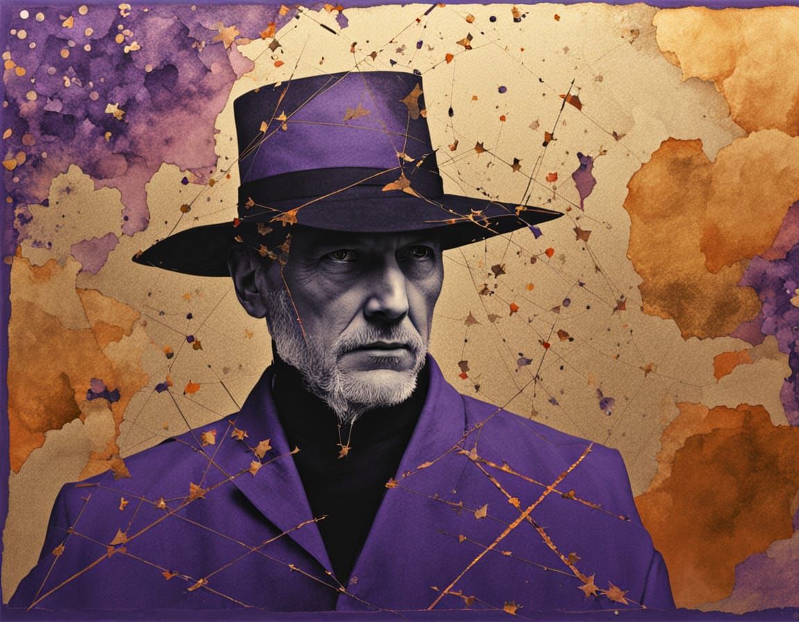 Abstract Man in Hat with Geometric Cyanotype Effect