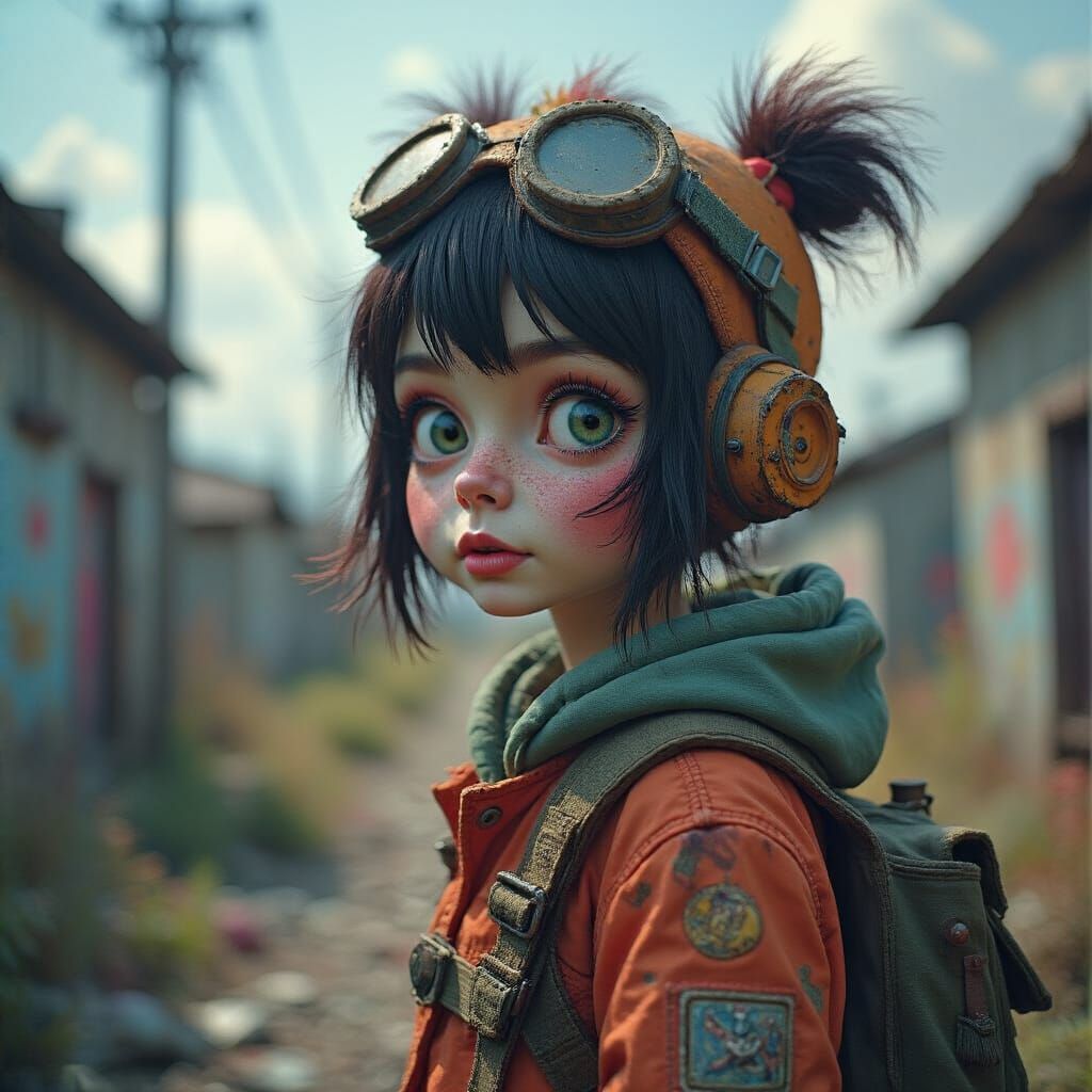 Whimsycore Character in Post-Apocalyptic Landscape