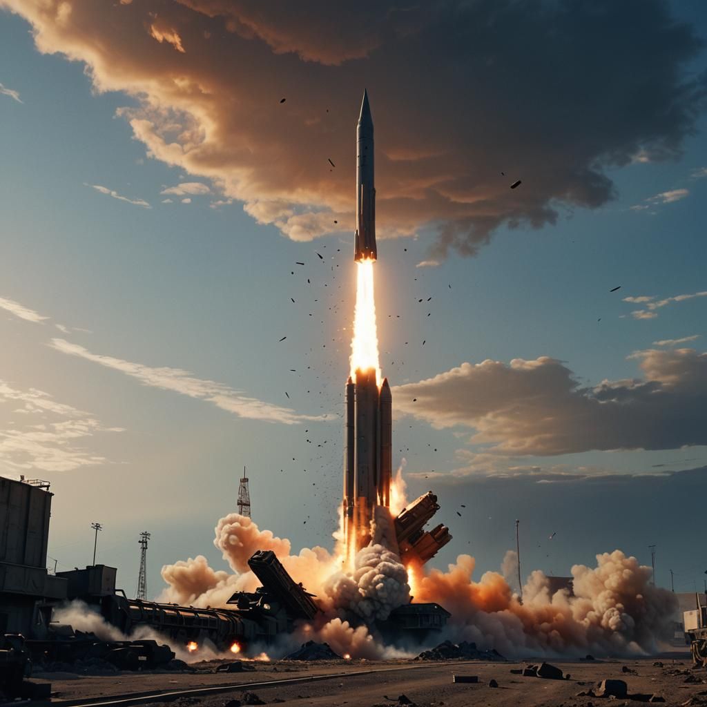 Ballistic Missile Launch at Dawn: Cinematic Still