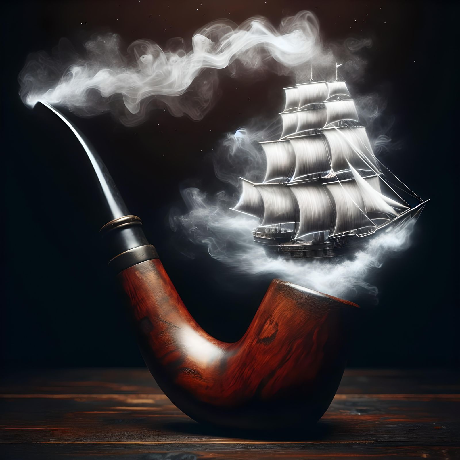 Pirate Ship Smoke Silhouette in Hyper Photorealism