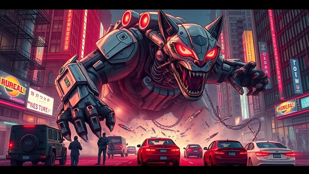 Cybernetic Feline Wreaks Havoc in Dystopian Metropolis