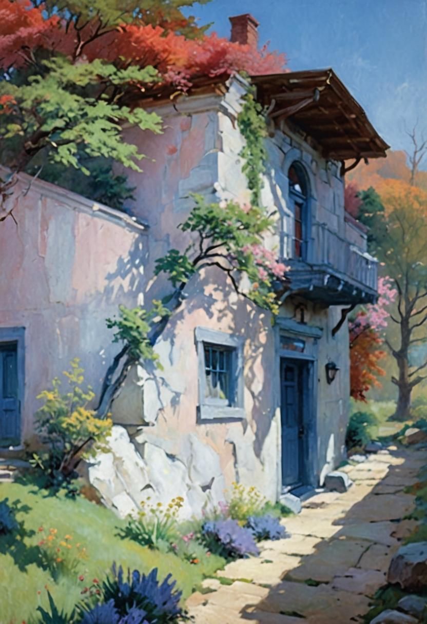 Ethereal Dawn Landscape Painting in Romantic Style