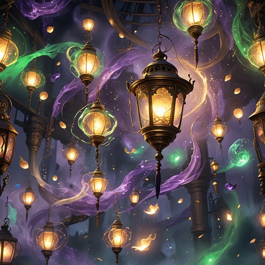 Glowing Lantern in Mystical Vortex: Fantasy Concept Art