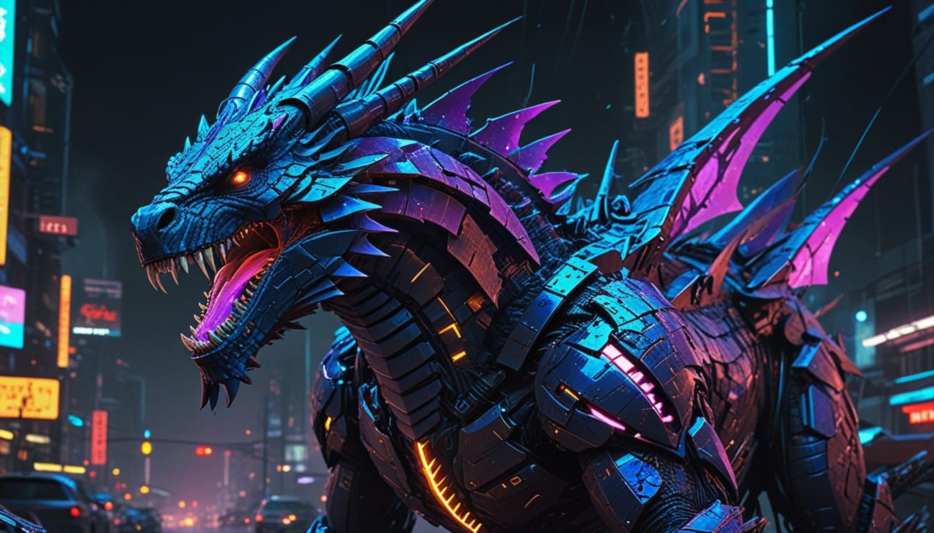 Cyberpunk Warrior Unleashes Glitchy Dragon Shout