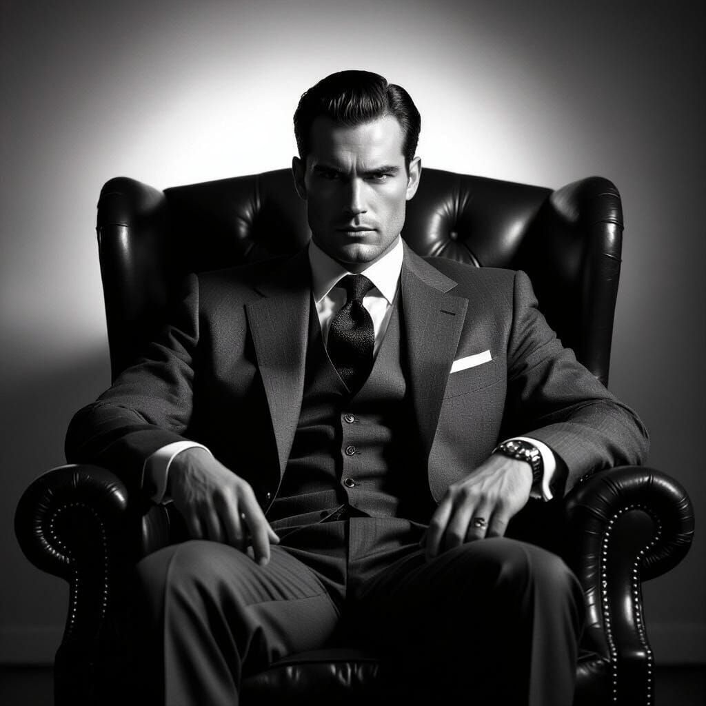 Stoic Sigma Male in Grey Suit, Film Noir Style