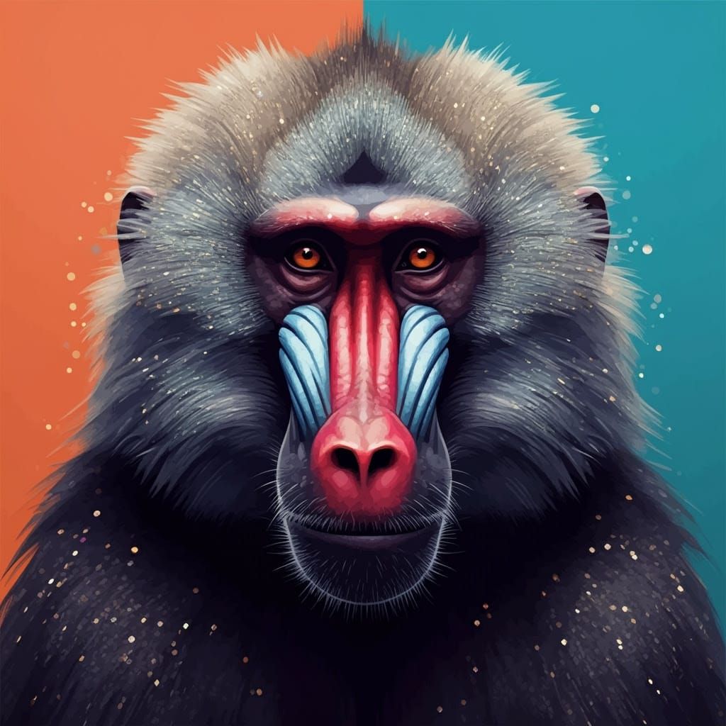 Surreal Baboon Portrait in Vibrant, Geometric Style