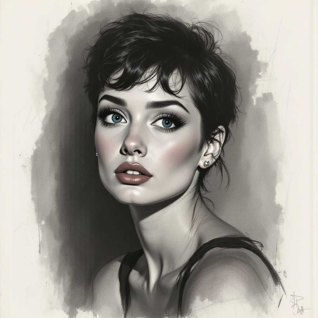 Audrey Hepburn as a Charcoal Sketch
