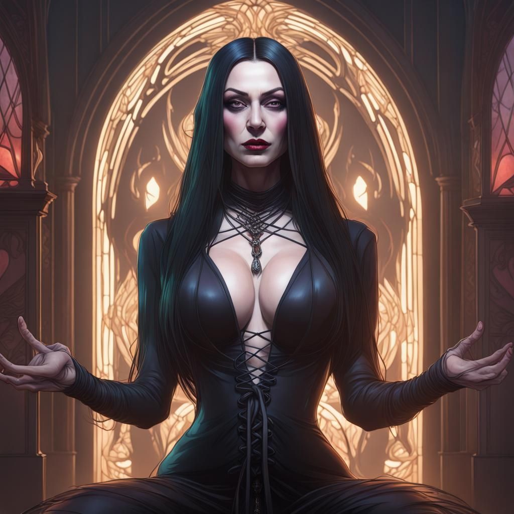 Morticia Addams Shibari Portrait in Artstation Style
