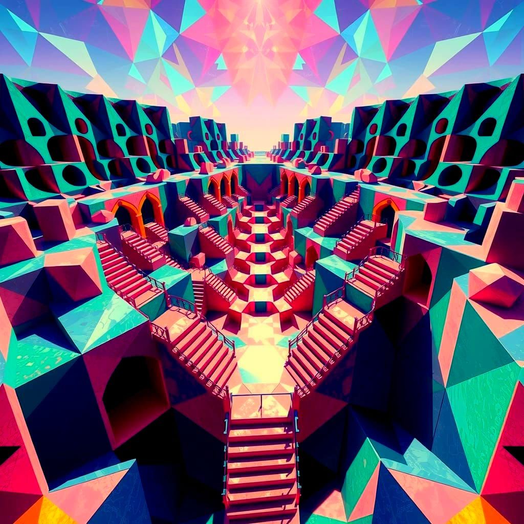 Surreal Geometric Wonderland in Jewel Tones