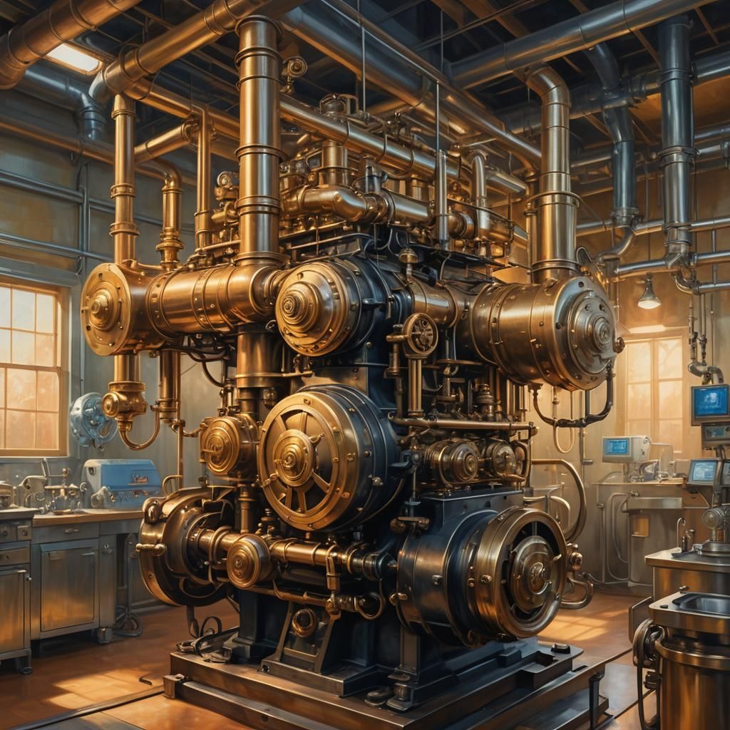 Steam Engine in Operating Room as Oil Painting