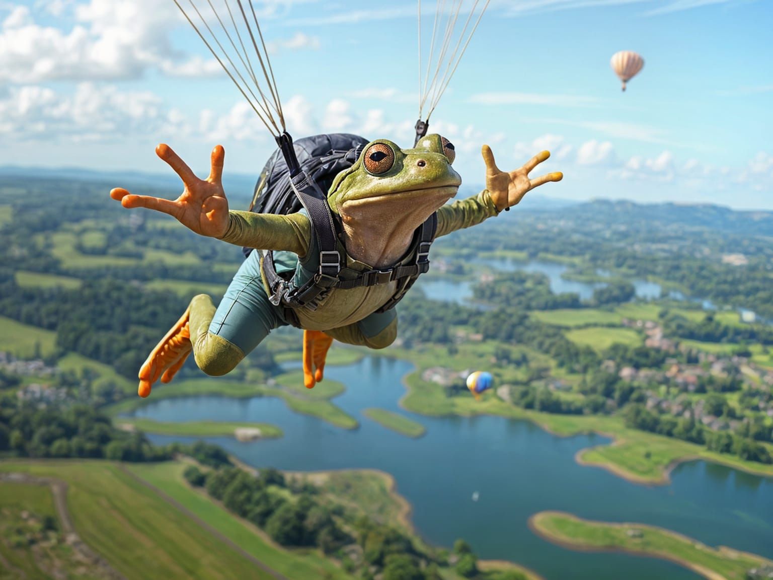 Frog Skydiving Over Lakes