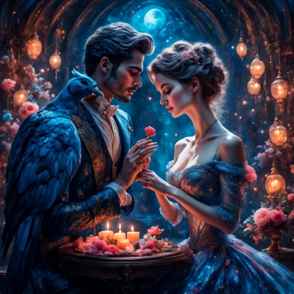 Ethereal Lovebirds in Romantic Watercolor Style