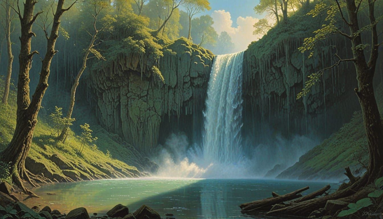 Lush Waterfall in a Dazzling Forest