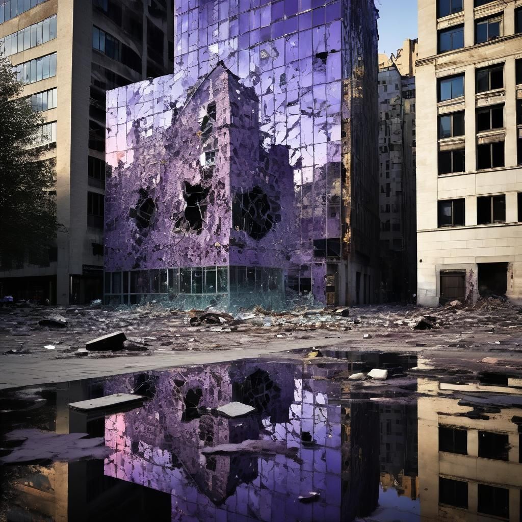 Dystopian Skyscraper Reflecting Post-Apocalyptic Sunset