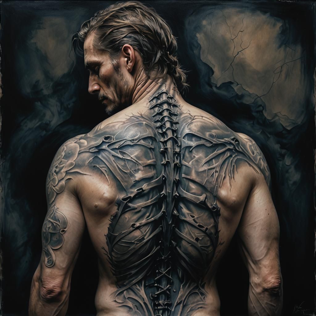 La Pietà Tattoo: Somber Oil Painting on Canvas