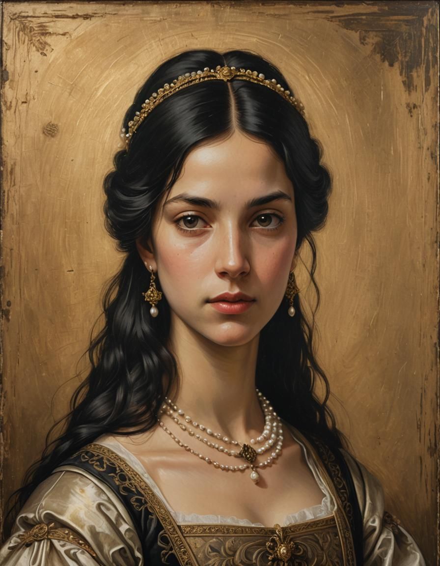 Renaissance Portrait of a Girl with Pearl Necklace