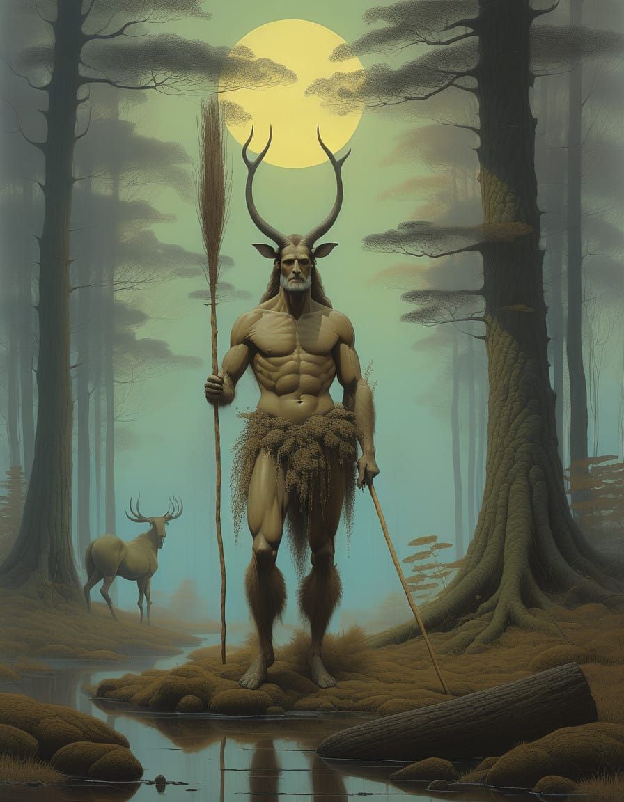 Mystical Centaur Goddess in a Moonlit Forest