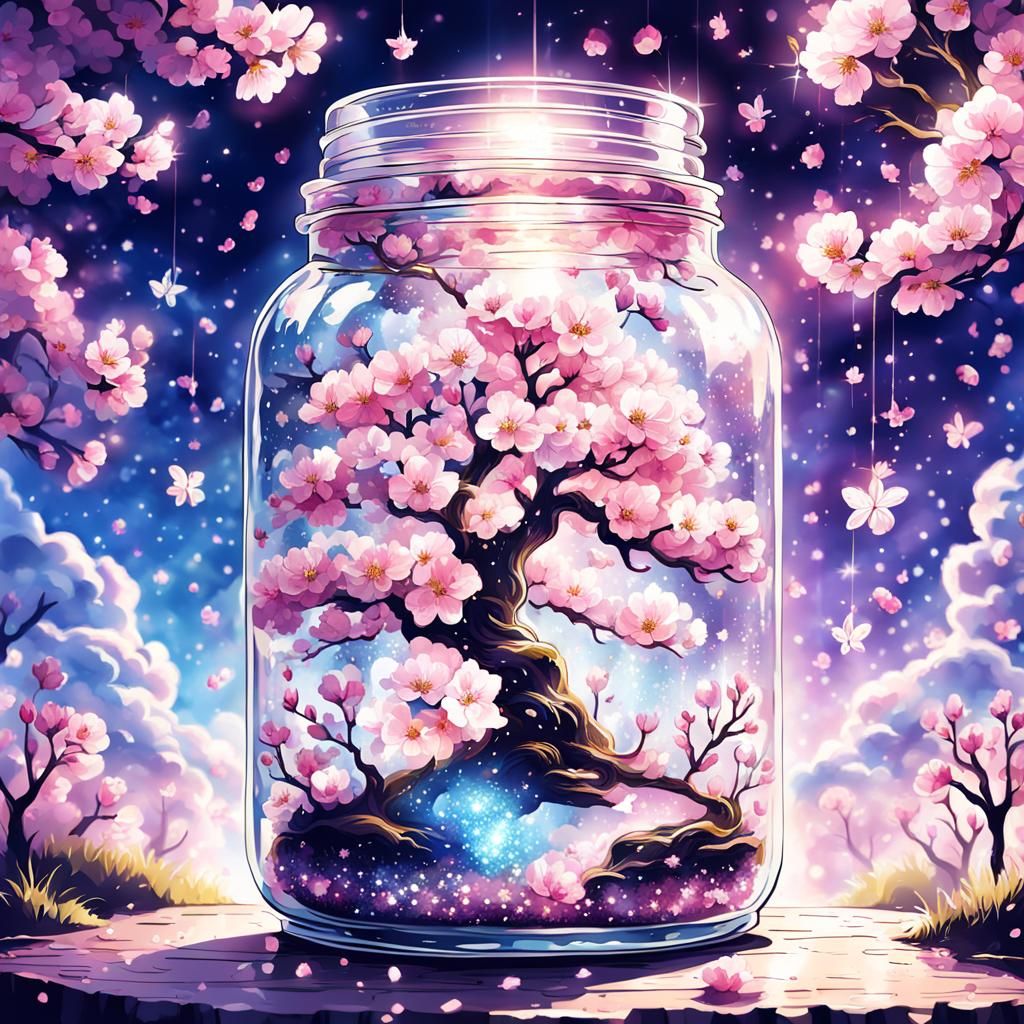Magical Cherry Blossom in a Jar: Fantasy Art