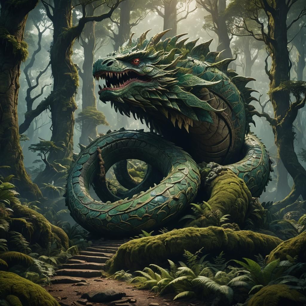 Taniwha in Forest: Detailed Matte Painting