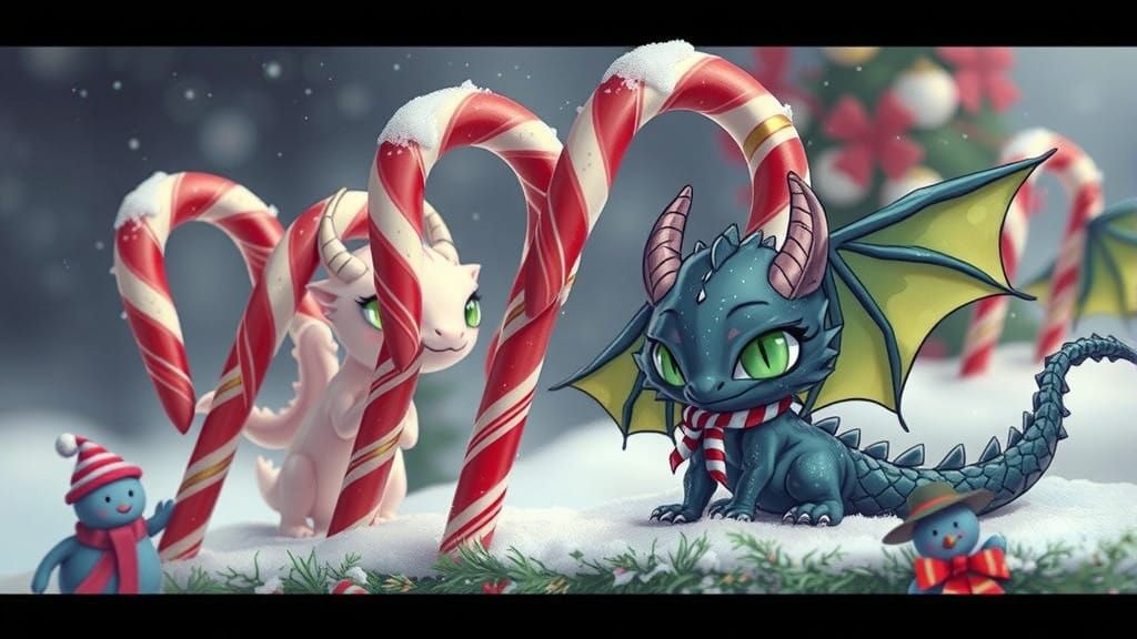 Gothic Chibi Christmas Dragons Amidst Candy Cane Festivities