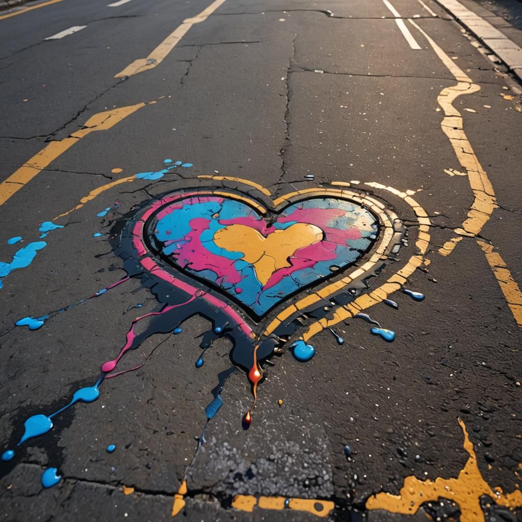 Heart-Shaped Puddle of Color: Street Art