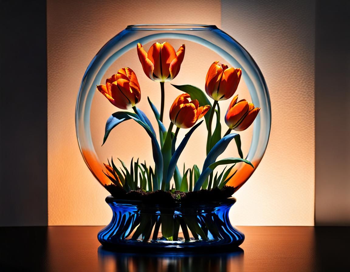 Striking Blue and Orange Tulips in Bloom