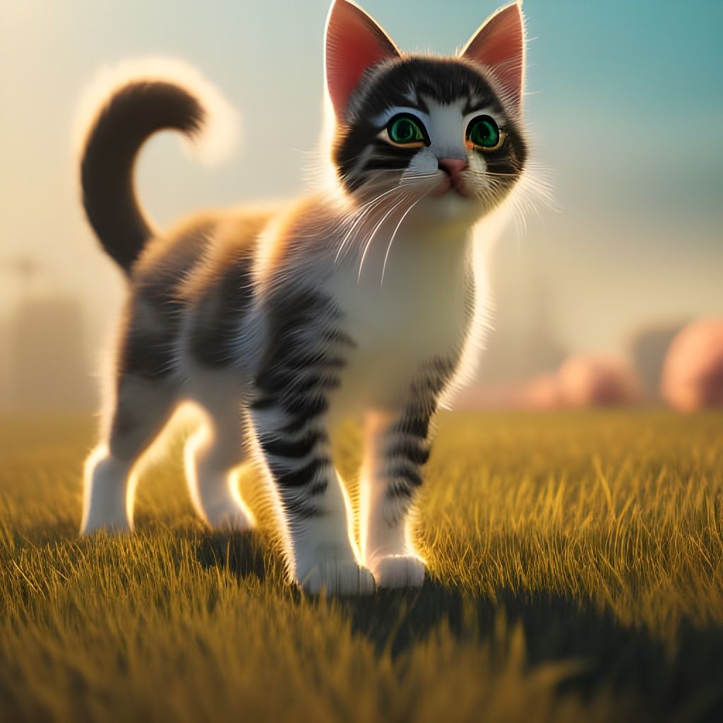 Photorealistic Kitten Running with Psychedelic Colors