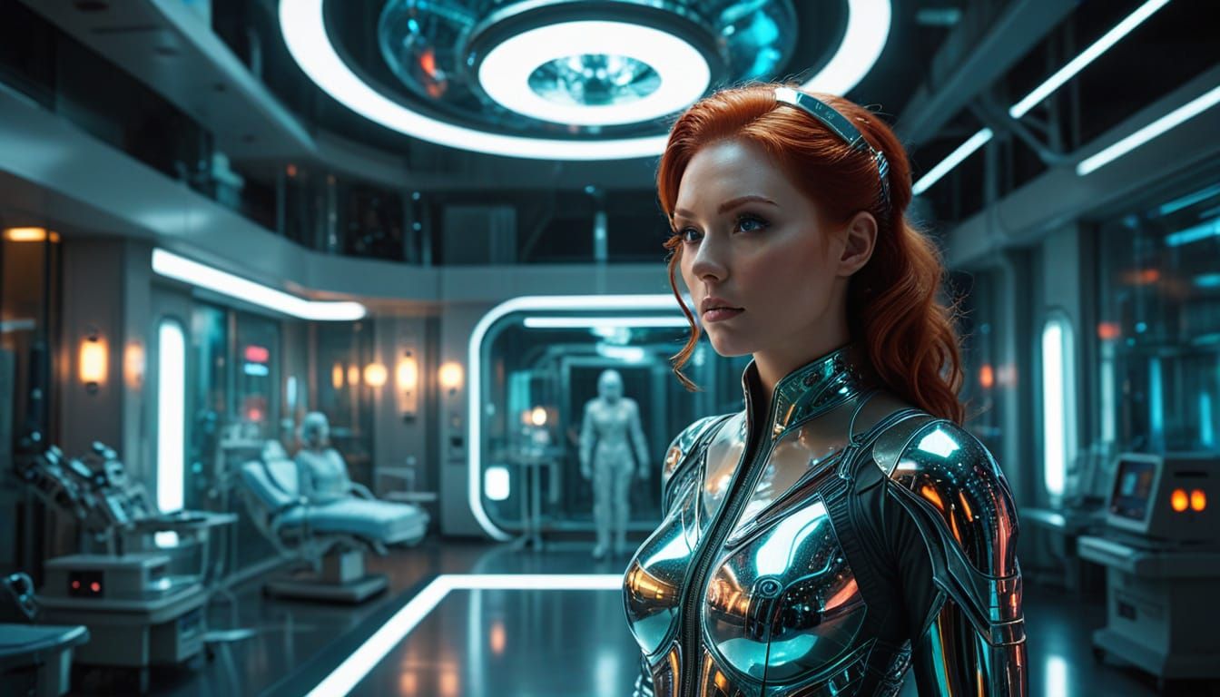 Stunning Futuristic Nurse in Crystal Operating Theatre