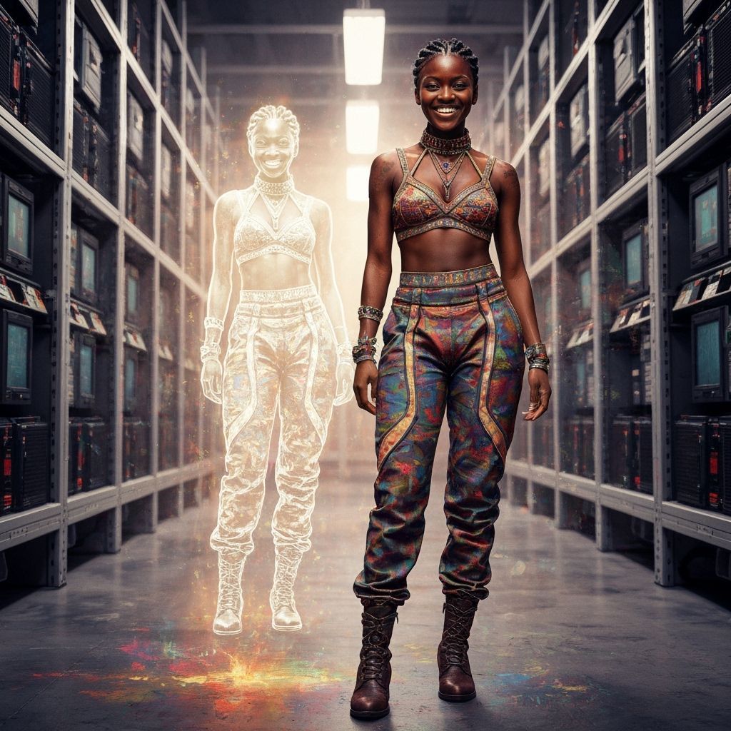 Smiling Woman in Data Center, Neo-Impressionist Style