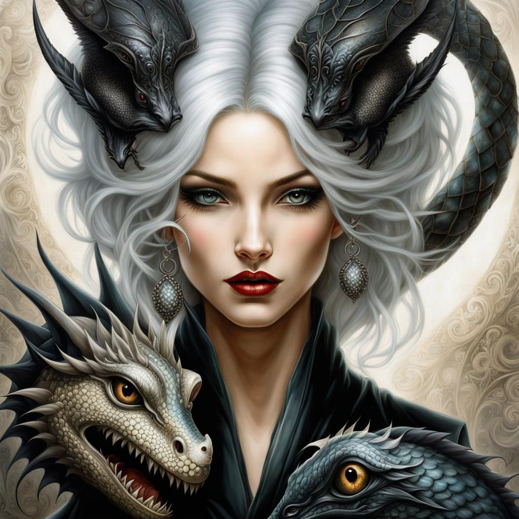 Woman and Dragon Hatchling in Dreamlike Fantasy Art