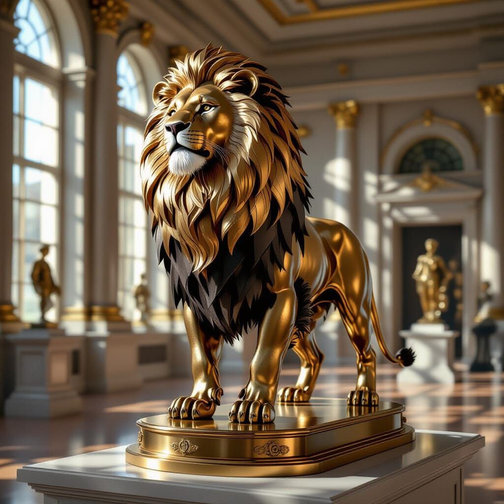 Victorian Automaton Lion in Museum, Steampunk Style