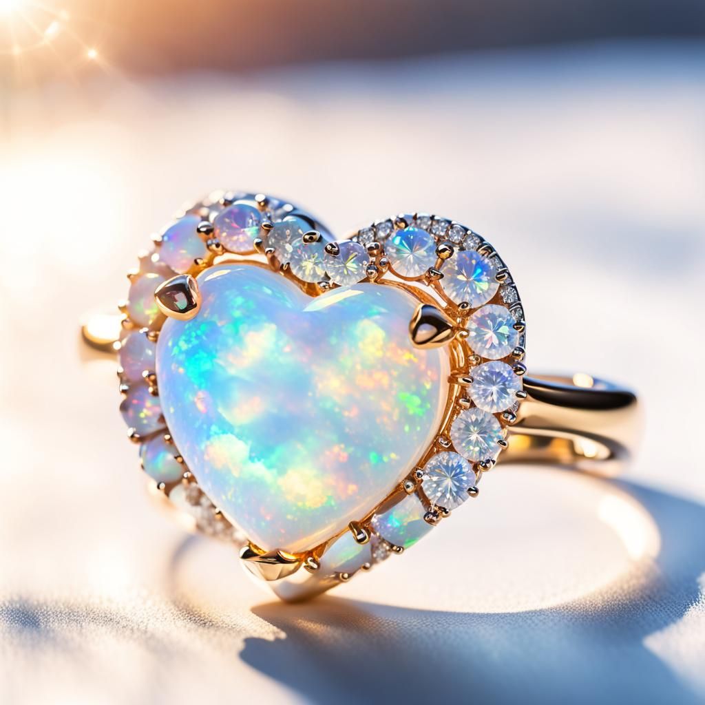 Heart Glass Ring with Diamond Reflections