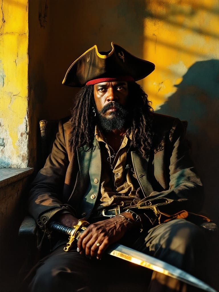 Blackbeard Portrait in Warm, Textured Style