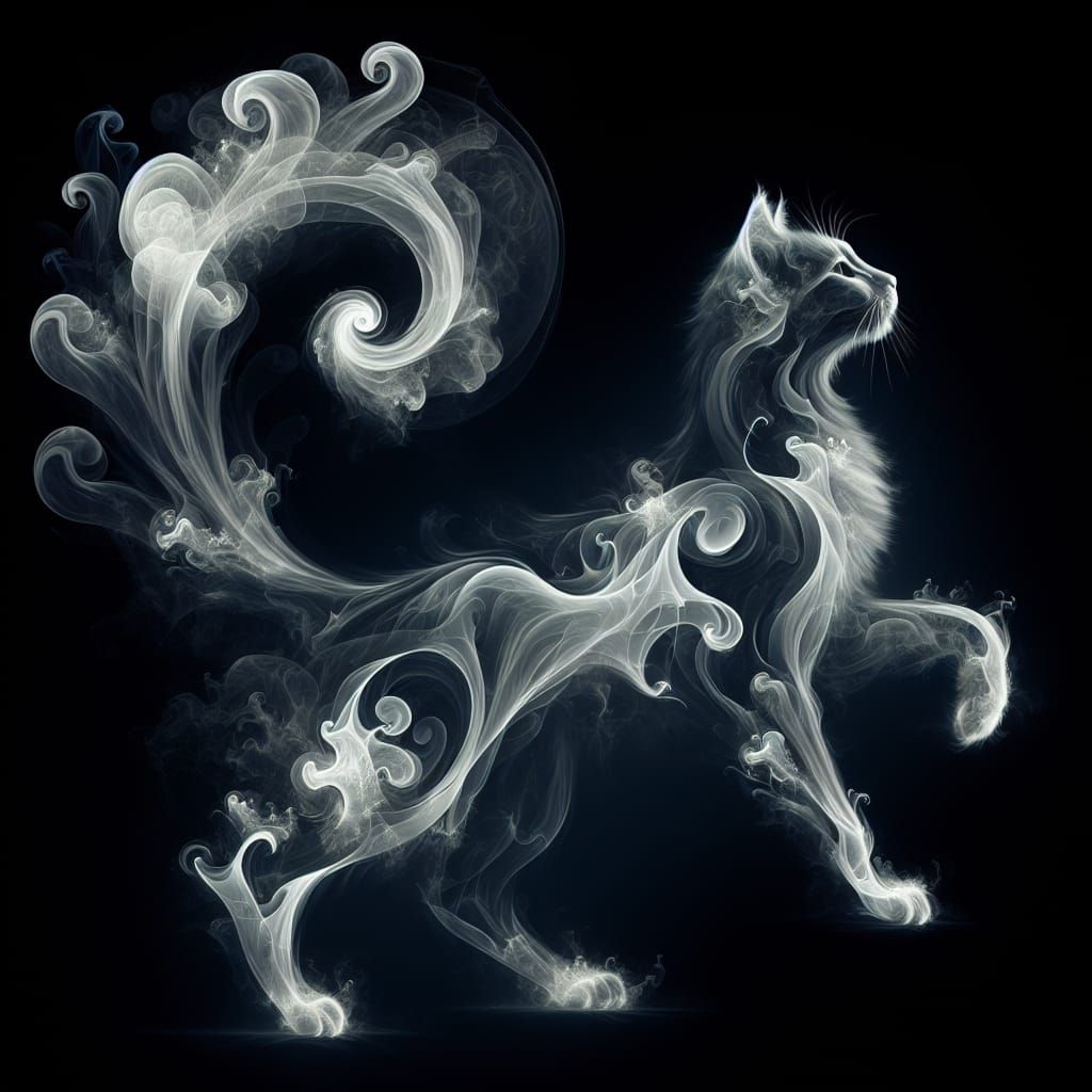 Ethereal Cat Entity in Translucent White Smoke