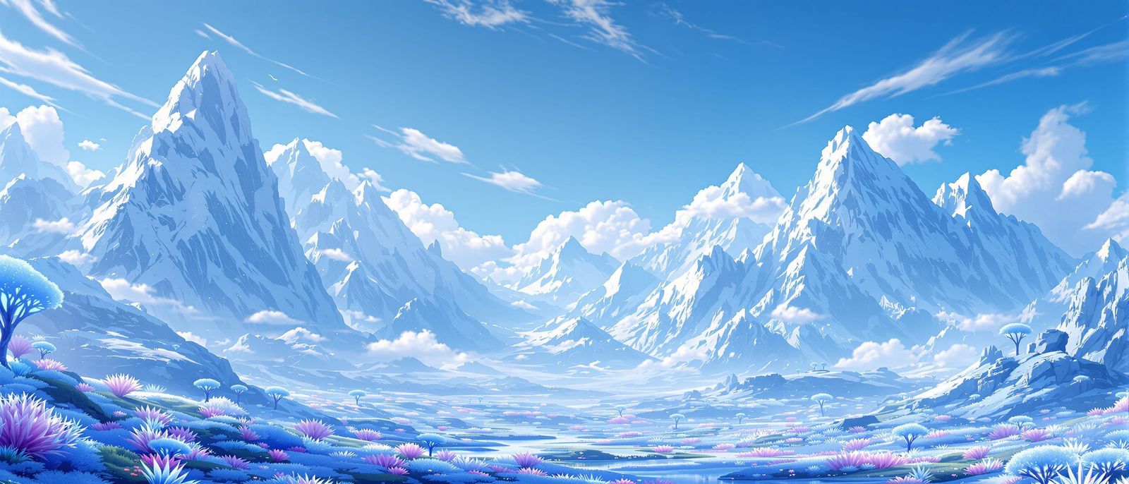 3D Blue and White Wonderland Landscape Wallpaper