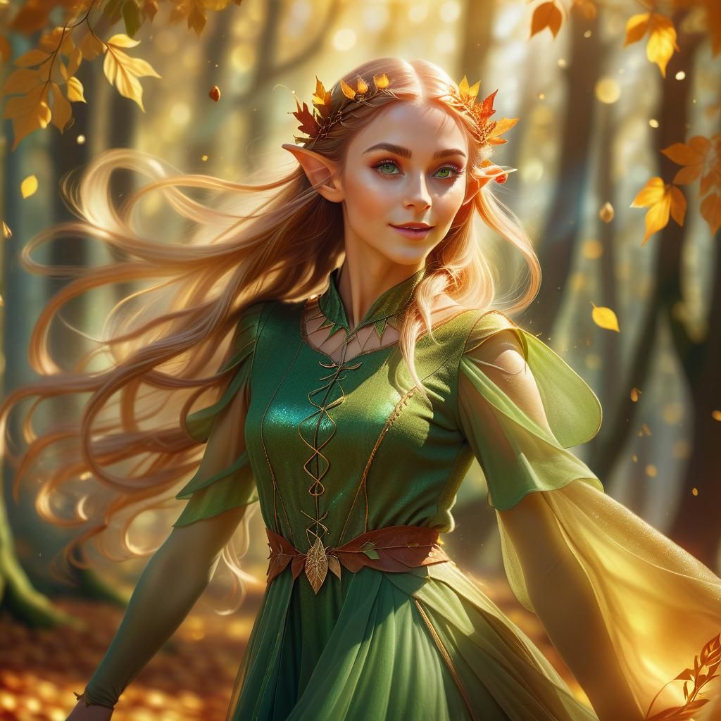 Enchanted Elf Dances in Autumn Sunlight