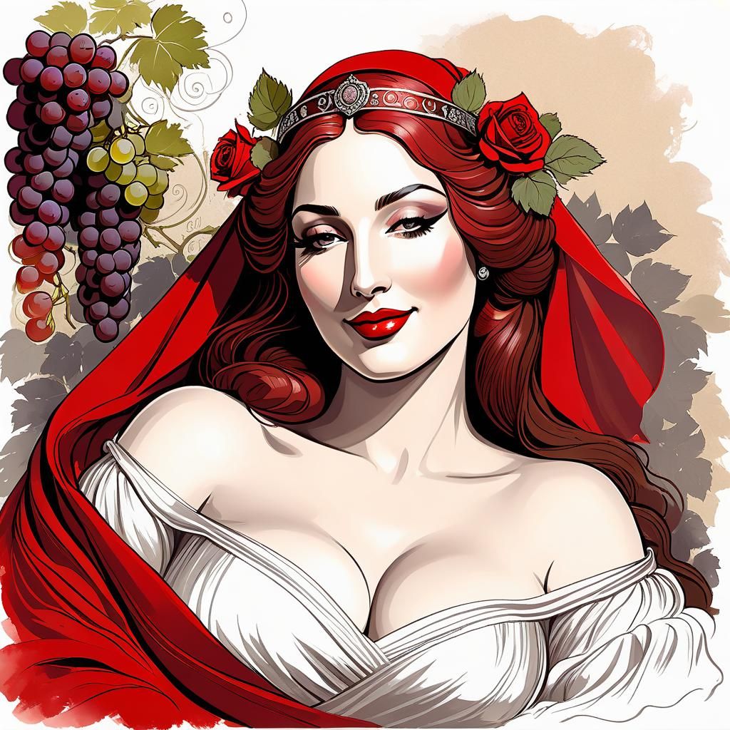 Stripped Dionysus Sketch with Roses and Wine