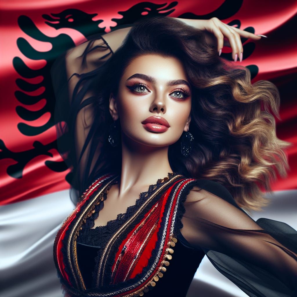 Albanian Woman Dancing in Traditional Dress