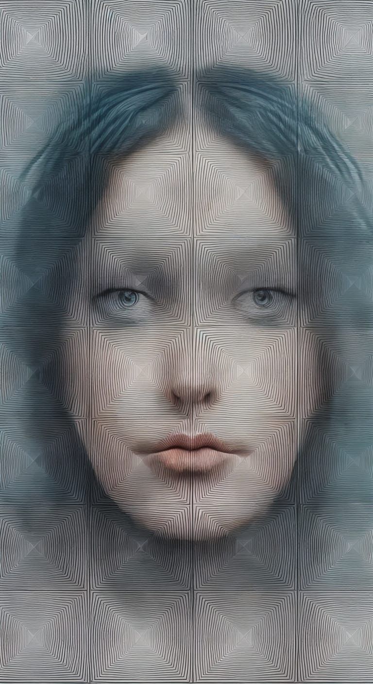 Abstract Portrait with Geometric Explosion in Pastel Colors